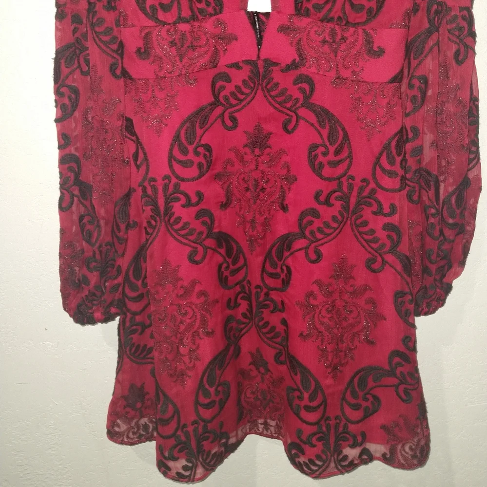 FREE PEOPLE Want to Want Me Red/Black Embroidery Mini Dress - Picture 5 of 11